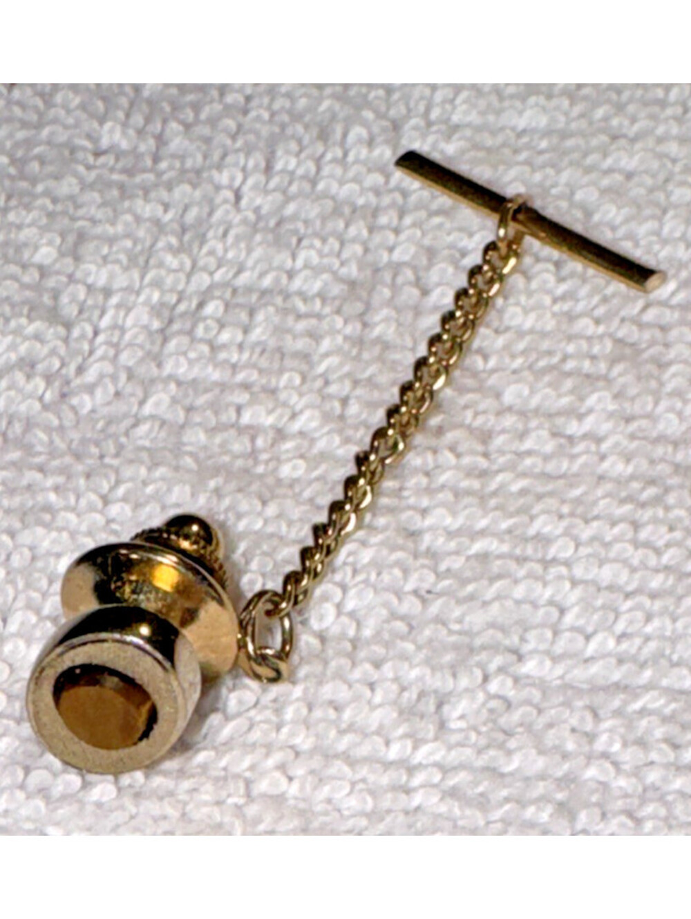 Vintage Tie Tack Gold Silver Tone Amber Stone Chain T Bar Mens Tie Pin